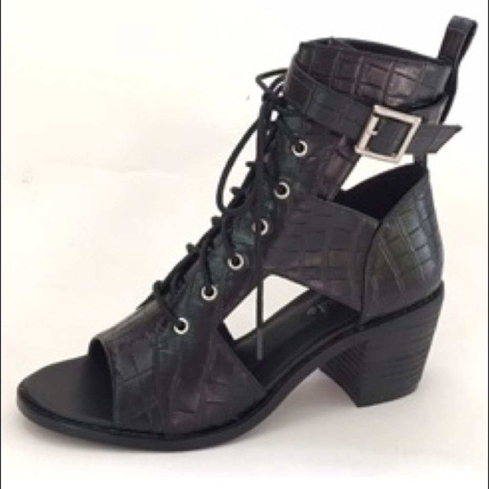 2PK - Black Croc Open Toe Bootie